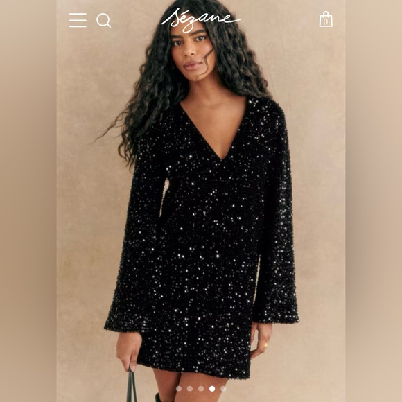green emerald velvet dress Sezane - Robe Adelina sequins verte location